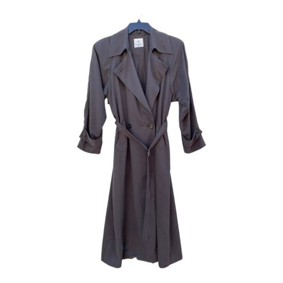 Vintage Linda Richards Full-Length Dark Taupe Trench Coat Sz M/L - Picture 1 of 13